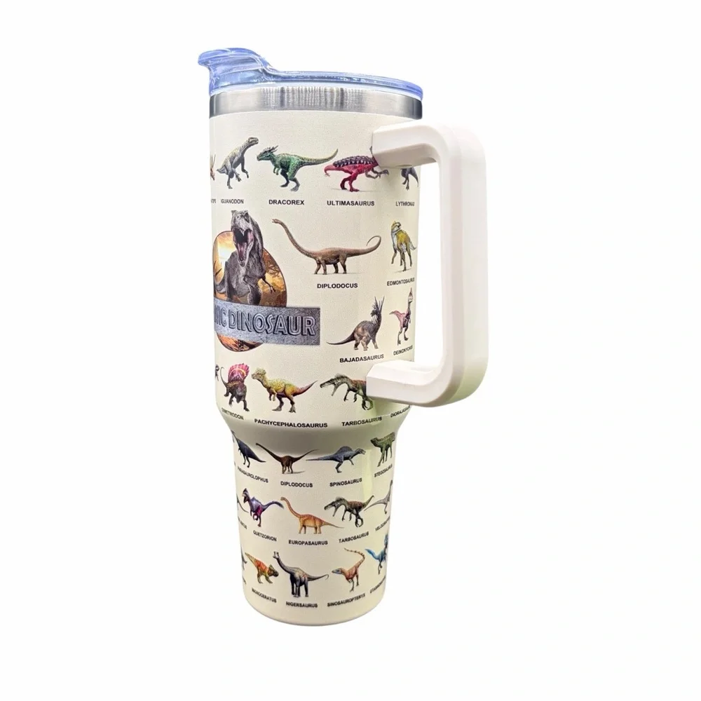 DINOSAUR JUMBO 64 OZ STAINLESS STEEL TRAVEL TUMBLER WITH HANDLE & SLIDE LID